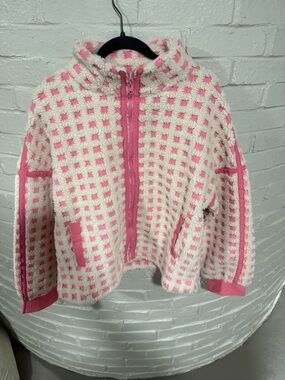 NWOT Pink and Ivory Sherpa Zip Jacket